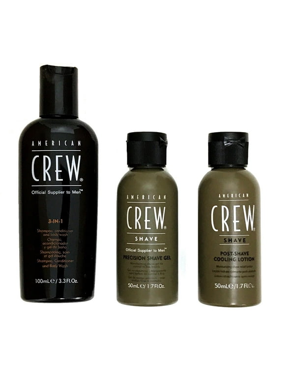 American Crew Travel Grooming Kit (3-In-1 3.3 oz, Precision Shave Gel 1.7 oz, & Post-Shave Cooling Lotion 1.7 oz)