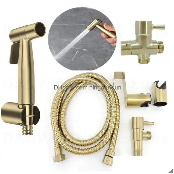 Bidet Faucets Gold Toilet Spray Gun Sprinklers Muslim Sprayer Shower Head Hook Holder Water Hose T Vae Douche Handheld Wc Bathroom U D Dheqe