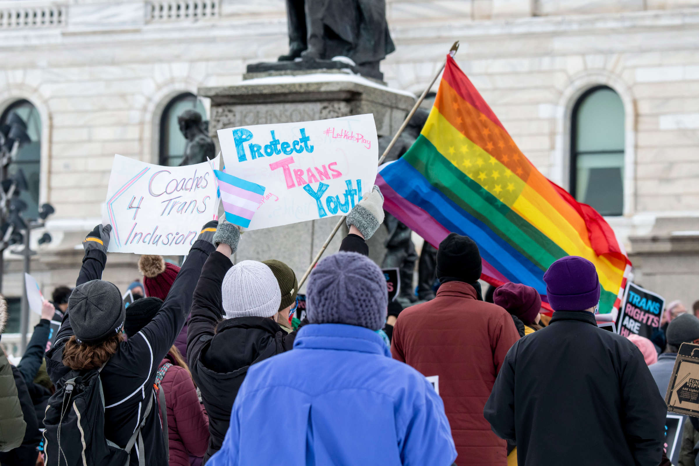 Minnesotans hold a rally at the capitol to support trans kids effected by anti-trans legislation in Minnesota, Texas, and around the country, in St. Paul, Minnesota, on March 6, 2022.