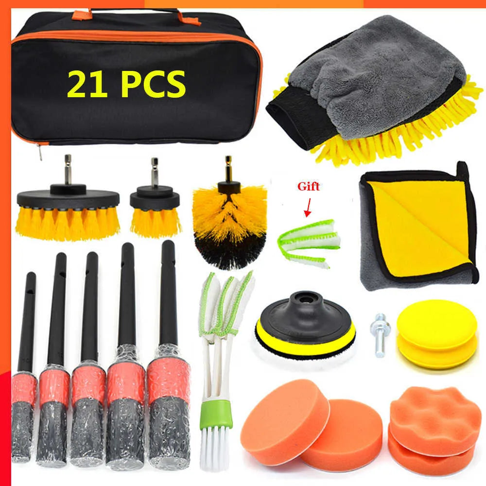 New Car Accessories Cleaning Kit Leather Air Vents Scrubber Washing Gloves Polisher Adapter Waxing Detailing Brush Grooming Kit Bags