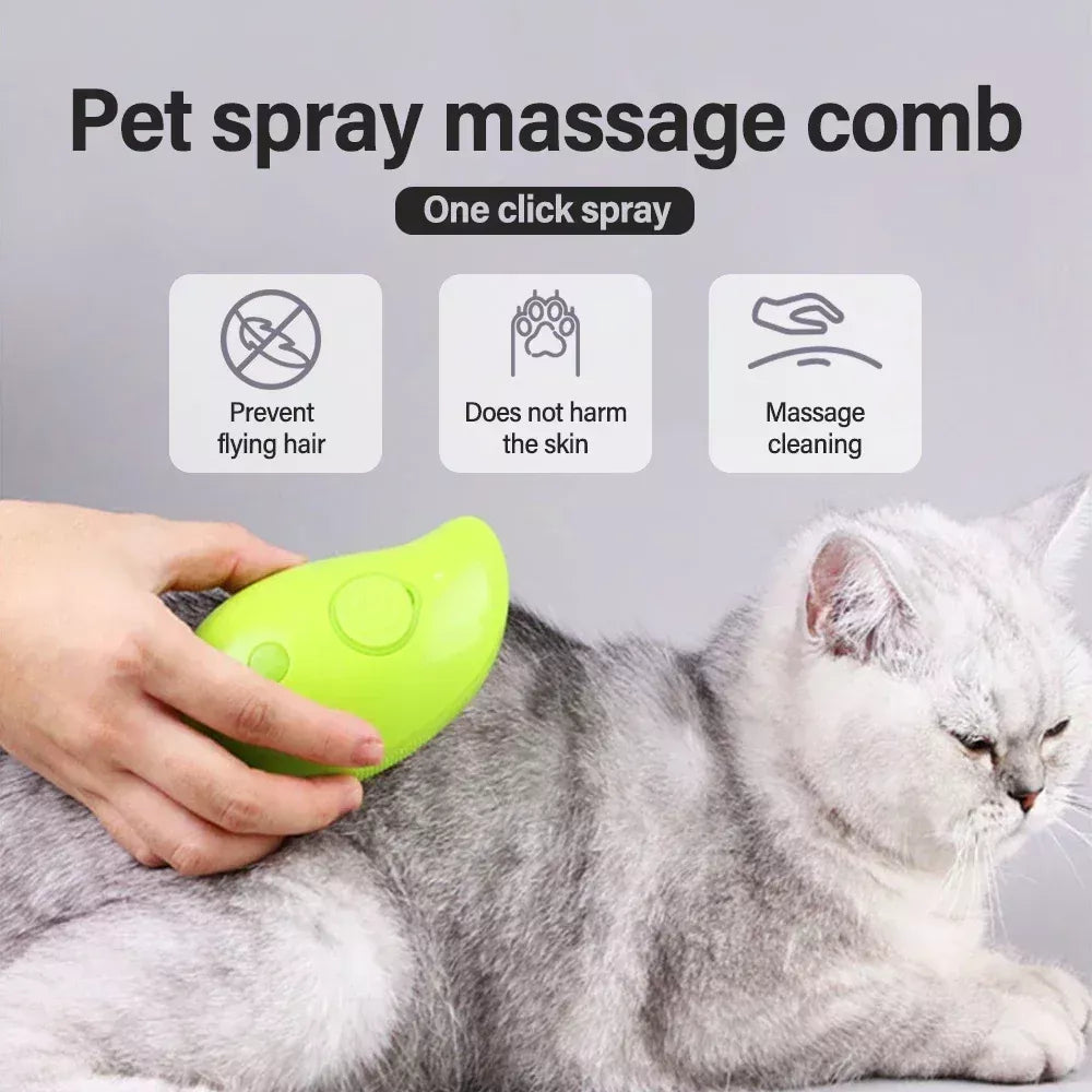 3-in-1 Pet Grooming Comb: Electric Spray Massage and Hair Removal for Cats & Dogs – USB Charging