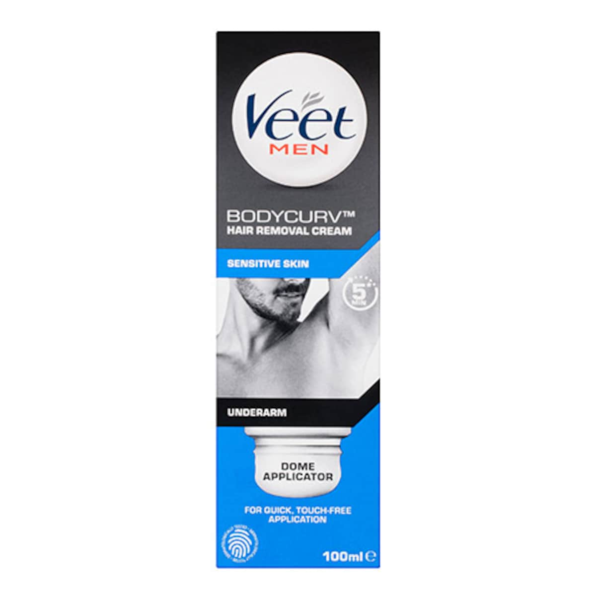 Veet Men Bodycurv Hair Removal Cream Sensitive Skin Underarm with Dome Applicator 100ml