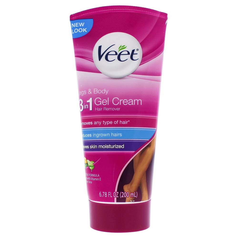 Veet Legs & Body 3 in 1 Gel Cream Hair Remover 6.78 oz. Sensitive Skin Formula, Infused with Aloe Vera and Vitamin E. Reduces Ingrown Hair and Moisturizes Skin. Removes All Hair Types (Pack of 1)