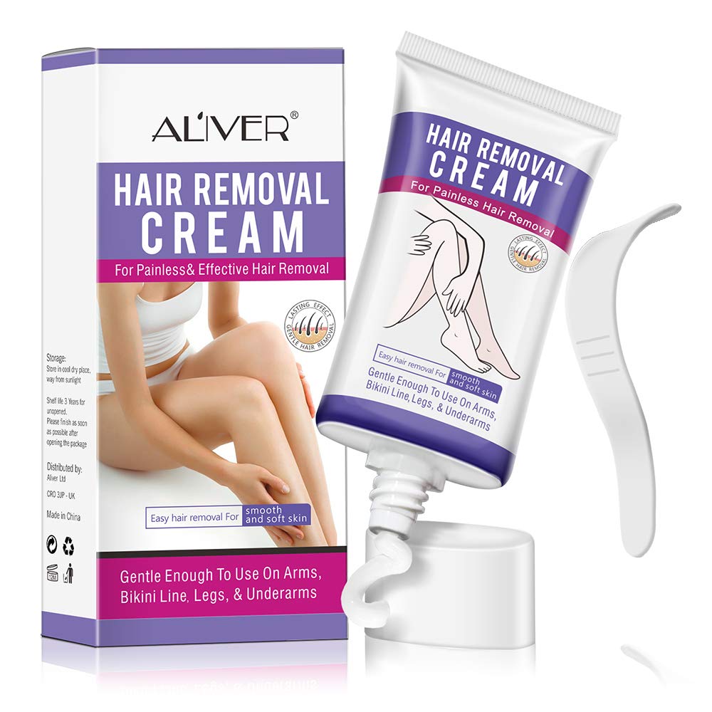 Hair Removal Cream for Women, Depilatory Cream, Natural Painless Permanent Thick Hair Removal Lotion + Plastic Scraper, Used for Arm, Bikini Line, Legs and Underarm Smooth and soft skin- 50ml