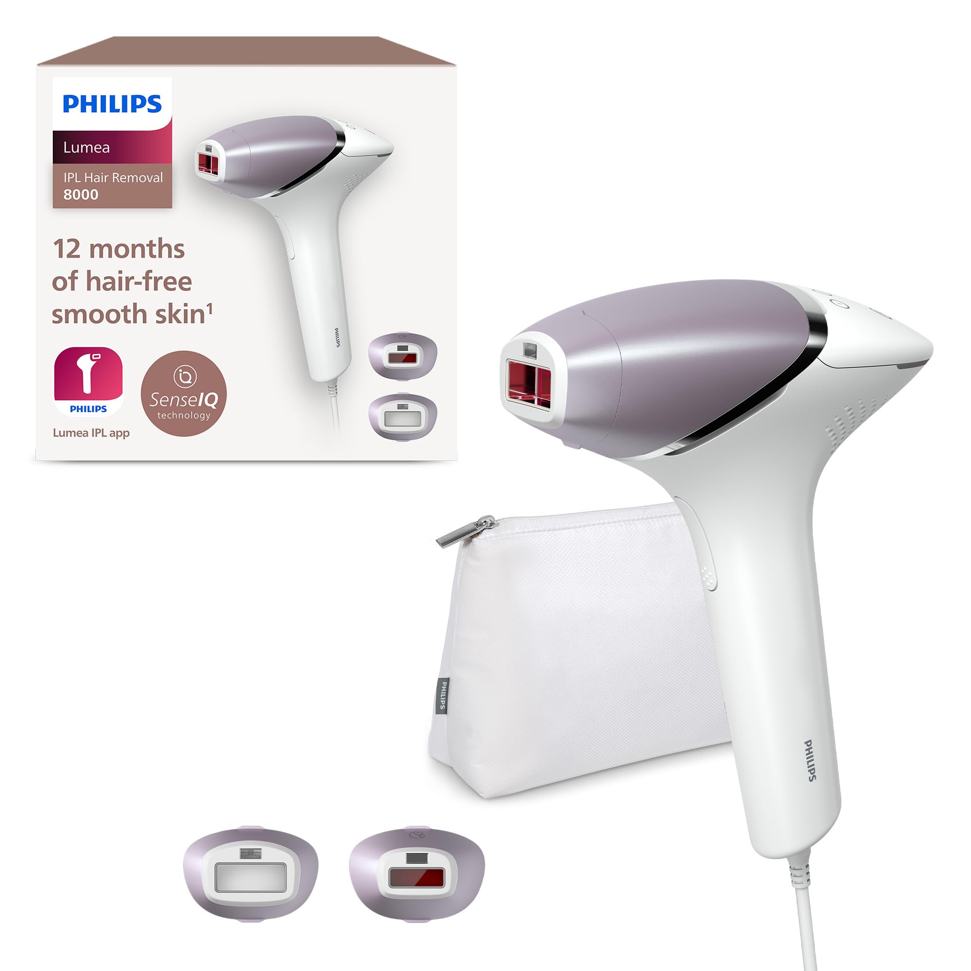 PHILIPSLumea IPL Hair Removal 8000 Series - Hair Removal Device with SenseIQ Technology, 2 Attachments for Body and Face, Corded Use (Model BRI944/00)