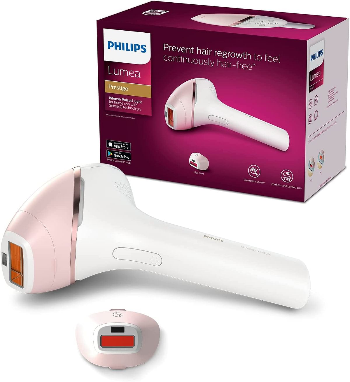 Philips Lumea Prestige IPL Cordless Hair Removal Device with 2 Attachments for Body & Face With SmartSkin Sensor 3 Pin BRI950/60