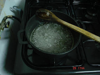 Sugar mixture- not ready yet. Note it's still clear.