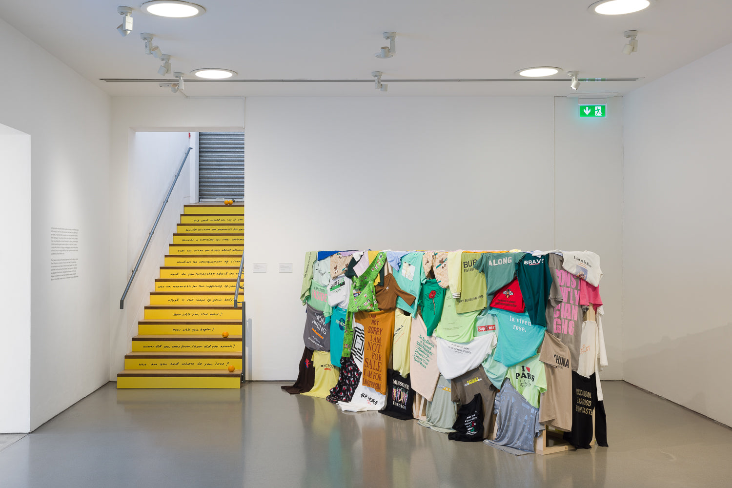 Left: Bhanu Kapil. Twelve Questions. 2001/23. Right: Shanzhai Lyric. Incomplete Poem (hedge). 2023. Installation view at the Henry Moore Institute, Leeds, 2023. Photography by Rob Harris. Image courtesy of the Henry Moore Institute