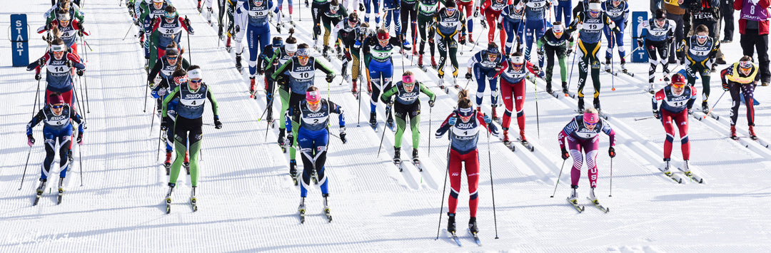 The start of the women’s 30 k classic mass start at 2018 U.S. Distance Nationals in Craftsbury, Vt. (Photo: John Lazenby/Lazenbyphoto.com)