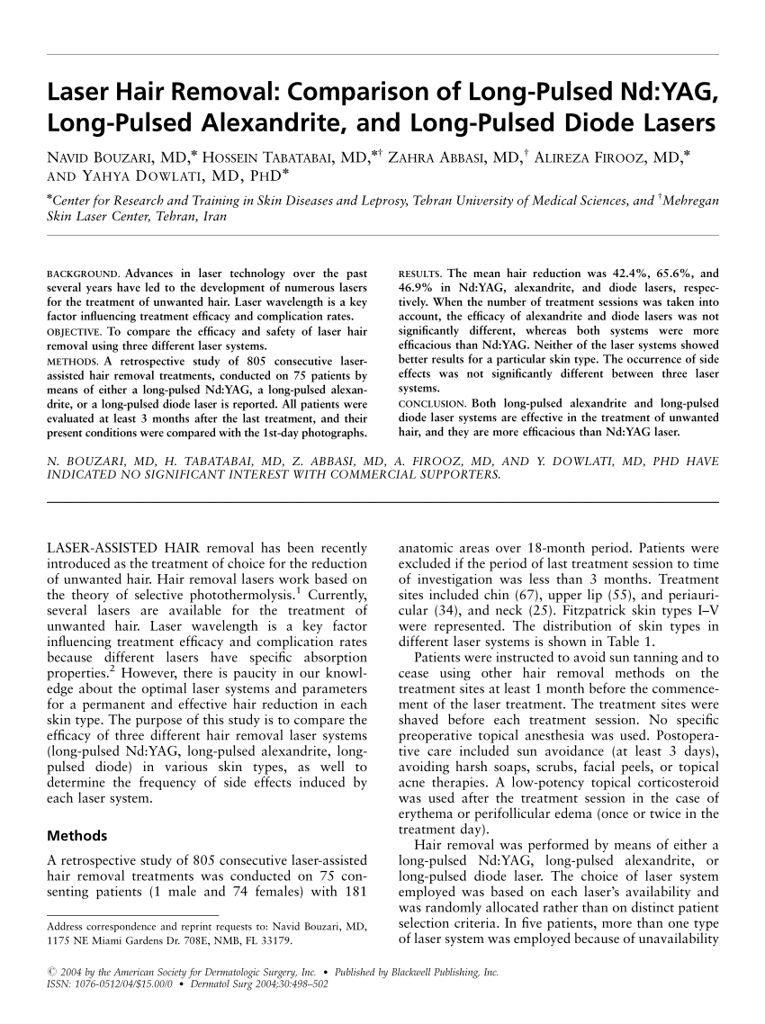 Laser hair removal: Comparison of long-pulsed Nd : YAG, long-pulsed alexandrite, and long-pulsed diode lasers