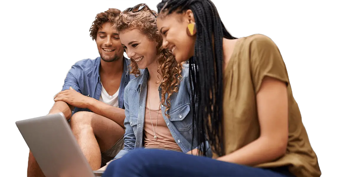 Students looking up schools and colleges on a laptop