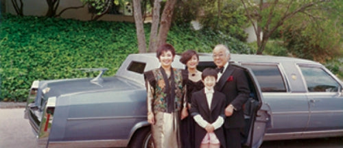 Off to the oscars, 1985. The Morita family, from left: mother Yuki, sisters Aly and Tia and Pat (Photo courtesy Aly Morita).